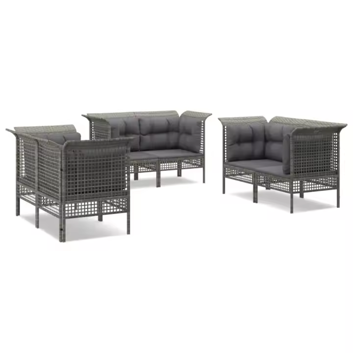 vidaXL Set de muebles de jardín 6 pzas y cojines ratán sintético gris - 1