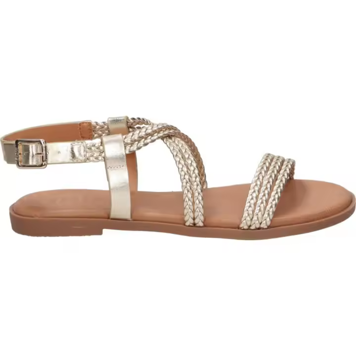 MTNG | Sandalias Planas Mustang Maria para Mujer – Sandalia en Color Platino con Detalles de Tiras Trenzadas – Sandalia de Verano con Hebilla – Estilosas –Máxima Sujeción – Cómodas y Versátiles – Modelo 54488 - 1