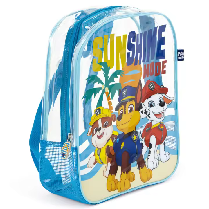 Mochila de Playa Paw Patrol 31cm, Bolsa Playa Transparente con Rejilla La Patrulla Canina, Mochila Infantil para Niñas, Regalo Cumpleaños, Piscina, Camping, Campamento, Vacaciones, Color Azul - 1