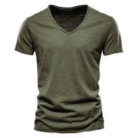 Camiseta De Algodón 100% Para Hombre Con Cuello En V Y Manga Corta Diseño De Moda Ajustada Top Masculino Transpirable Ligera Y De Secado Rápido - details 11