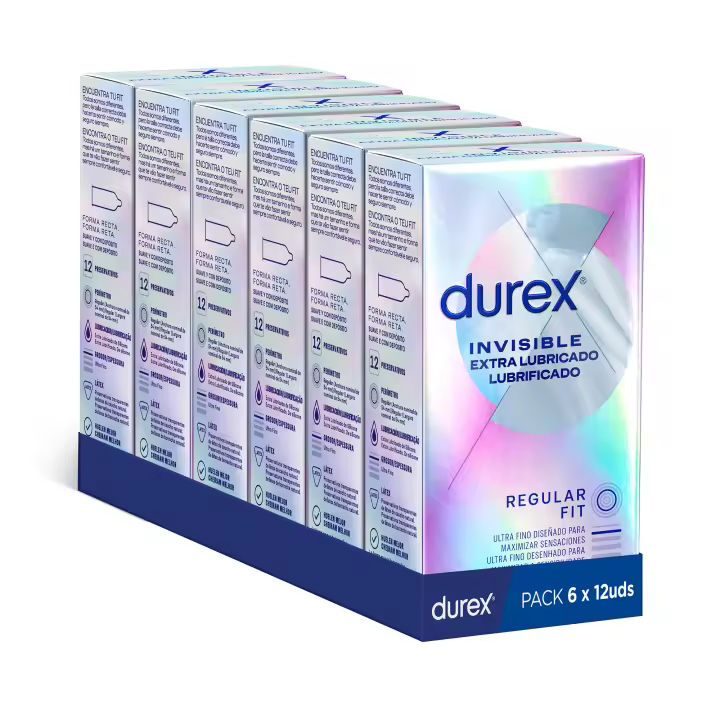 Durex - Preservativos Invisible Extra Lubricado para Mayor Sensación Pack 72 condones para un sexo seguro - 1