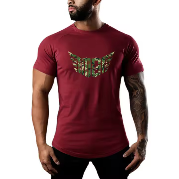 Gym Bodybuilding Fitness Shirt Men Casual Print Slim Fit T Shirt Summer Short Sleeve Cotton Shirt Workout Training Sport T-shirt - 1