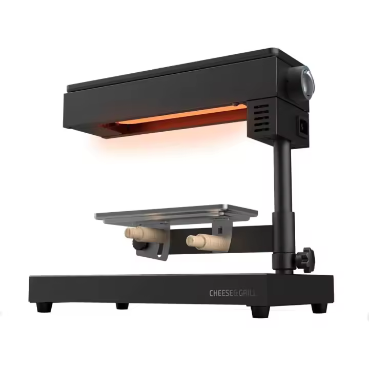 Cheese&Grill 6000 Black. Raclette con Potencia 600W, Función Grill, Acabado Acero INOX, Termostato Regulable, 2 espátulas de Madera, Parrilla Superior Antiadherente - 1
