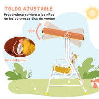 Outsunny Balancín de Jardín Exterior Columpio de Jardín Infantil de 2 Plazas con Patrón de León Toldo Ajustable en Ángulo Carga 60 kg 110x70x110 cm Amarillo - details 4