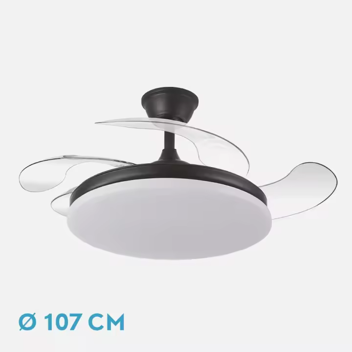 Ventilador Dc Tridente 59w Negro 4aspas Desp. 107d 6980lm Reg.intensidad Remoto+temporizador+memoria 3000-4000-6000k FABRILAMP - 1