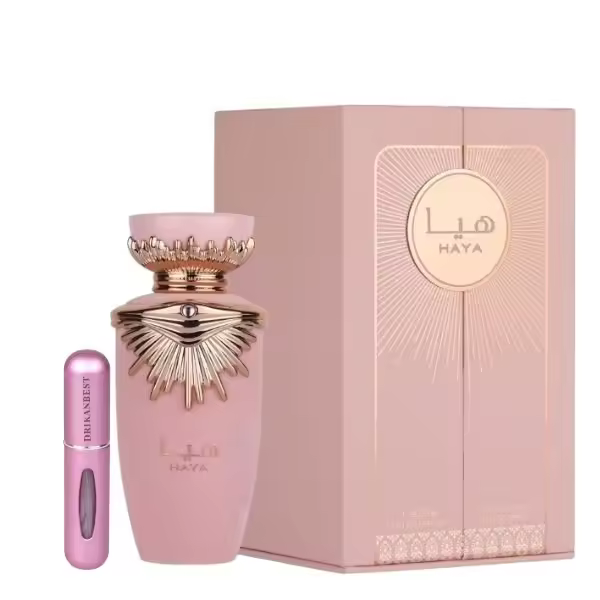 Perfume Haya Lattafa 100ml | Perfume Árabe para Mujer de Larga Duración | Eau de Parfum Floral Dulce + Regalo Atomizador Recargable 5ml Drikanbest - 1