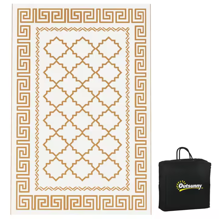 Outsunny Alfombra Exterior, Alfombra de Plástico Resistente a la Intemperie, Alfombra Reversible con Bolsa de Transporte, para Jardín, Camping, Marrón+Blanco Crema, 182 x 274 cm - 1