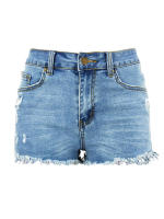 Shorts De Mezclilla Para Mujer Cintura Media Estirables Estilo Casual Veraniego Con Decoración De Rasguños Y Lavado - details 5