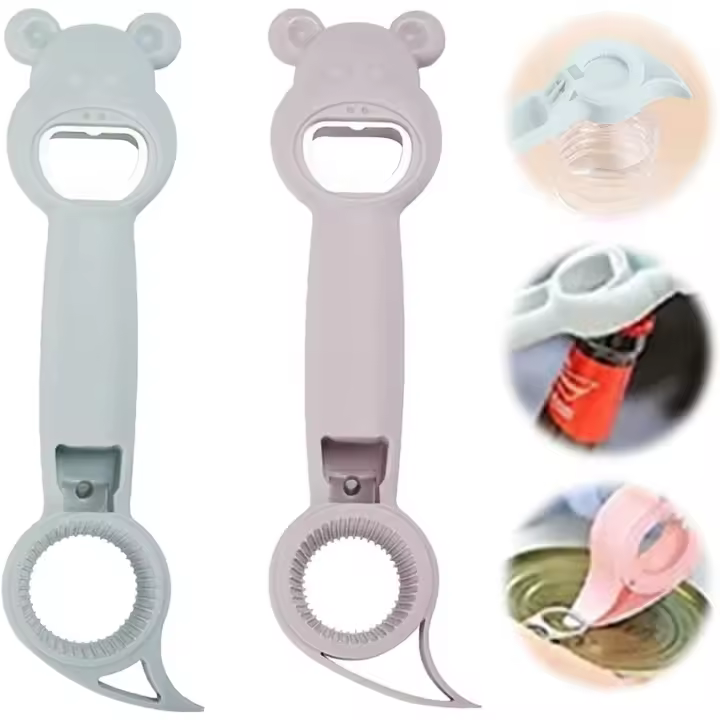Abrelatas multifunción 4 en 1, herramienta de cocina múltiple para tarros de gelatina, vino, cerveza y otros, abridor de botellas para proteger las uñas para niños, ancianos y personas con artritis - 1