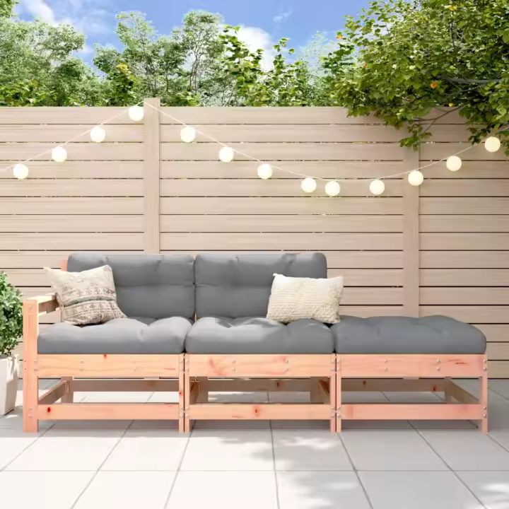 vidaXL Juego de sofás de jardín 3 pzas y cojines madera abeto Douglas - 1