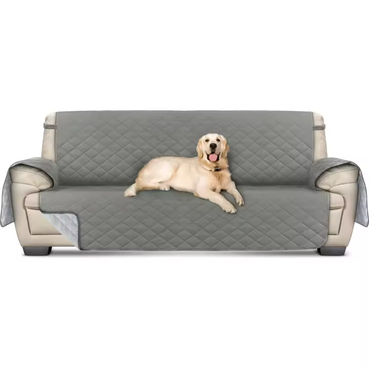 Funda de sofá reversible antideslizante de 3 plazas, funda de sofá resistente al agua para mascotas con correa elástica (gris) - 1