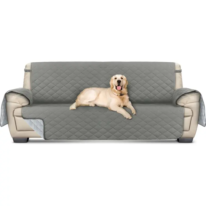 Funda de sofá reversible antideslizante de 3 plazas, funda de sofá resistente al agua para mascotas con correa elástica (gris) - 1