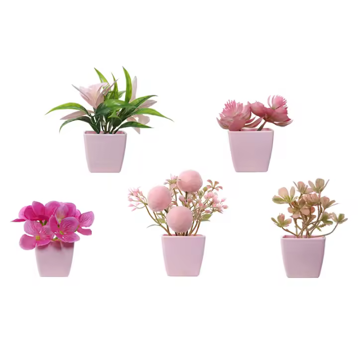 1SET De Plantas Simuladas Rosa En Maceta Decoración De Interiores Para Oficina Centro Comercial Escritorio Ventana Estantería Hogar - 1