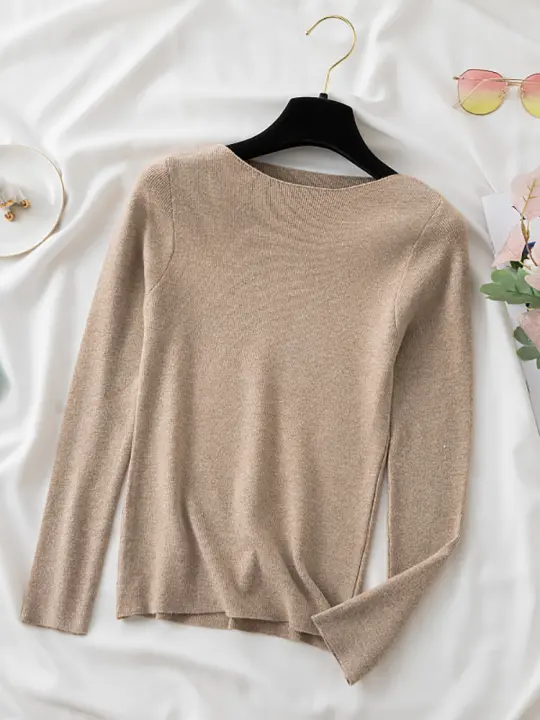 Suéter De Mujer 2025 Slim Knitted Pullovers De Alta Calidad Simplicidad Cálida O-neck Basic Solido Casual Top De Algodón Y Acrílico - 1