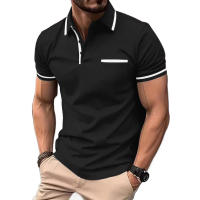 Camisa Polo Hombre Cuello En Cuello Corto Transpirable Casual Clásica Con Contraste Y Bolsillos Ligera Para Verano Streetwear - details 2
