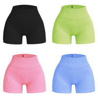 Pantalones De Yoga De Cintura Alta Pantalones De Fitness Para Correr Shorts De Tres Cuartos Sin Costuras En Azul Para Mujer - details 1