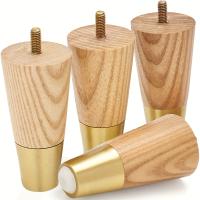 Juego De 4 Piezas De Pies De Madera Para Muebles Con Tapones Dorados Estilo Mid-century Para Sofás Sillas Mesas Armarios Camas Armarios - details 3
