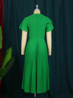 Vestido Midi Plisado Para Mujer Con Manga Corta Y Volantes Elegante Verde Amarillo A-Line Primavera Verano Chic Moda Fiesta Cumpleaños Ropa Decoración Borde Asimétrico Estilo Africano Cierre De Cremallera - details 3