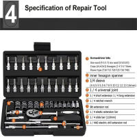 Juego De Herramientas De Torque Y Llaves De 46 Piezas 1/4 Pulgada Para Reparación De Coches Conjunto De Herramientas Manuales De Auto Reparación - details 2
