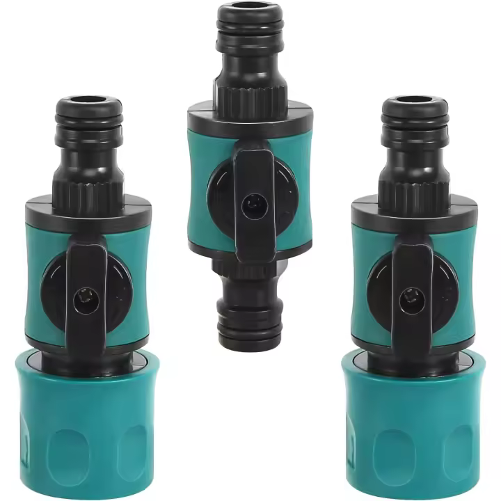 Conector de Manguera de Jardín, conector de Manguera con válvula de Control, 3 piezas,conector de Manguera de Agua de 16 mm - 1