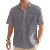 Camisa De Hombre De Algodón Y Lino Con Manga Corta Estilo Casual Para Vacaciones Playa Verano Con Bolsillo Cierre De Botones - details 4