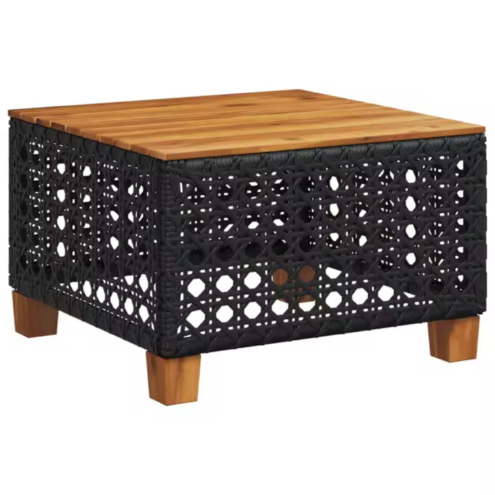 Mesa de Jardín Ratán PE y Madera Acacia Negro 55x55x36 cm - 1