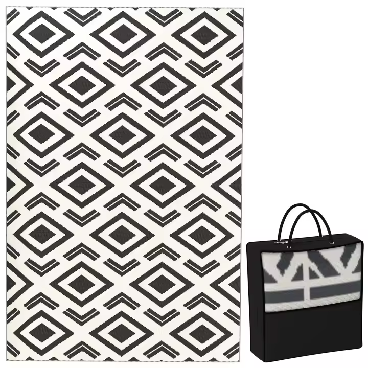 Outsunny Alfombra de Exterior 182x274 cm Alfombra Reversible con Patrón de Geométrico de Cenefa Impermeable Bolsa de Transporte para Terraza Balcón Patio Camping Playa - 1