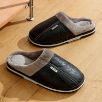 Zapatillas De Casa Para Hombre Talla Grande Invierno PU Cuero Impermeable Memoria Espuma Algodón Fuzzy Zapatos Para Dormitorio - details 7