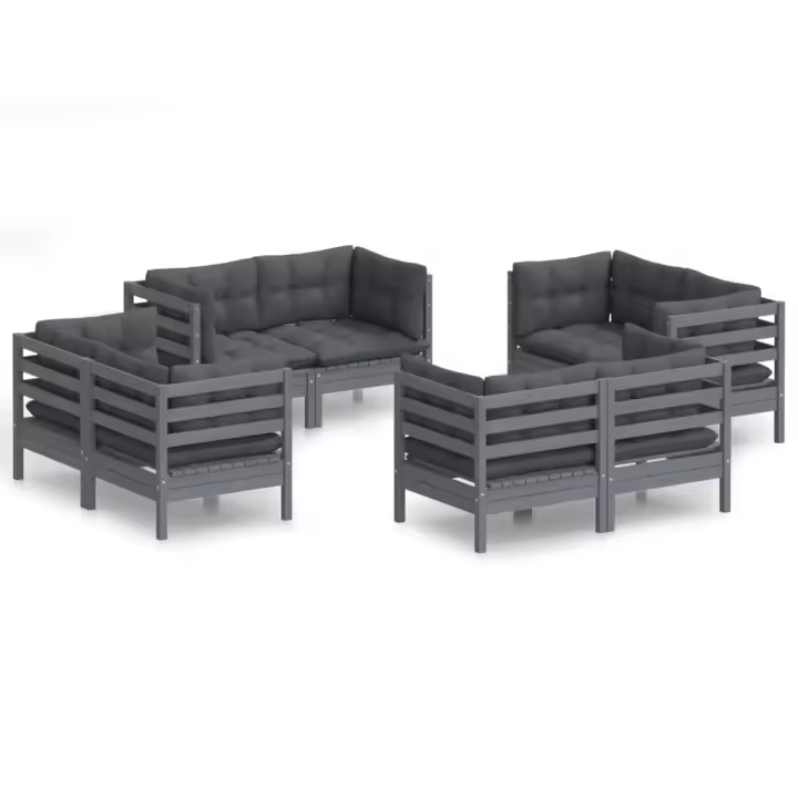 vidaXL Muebles de jardín 8 pzas con cojines antracita madera de pino - 1