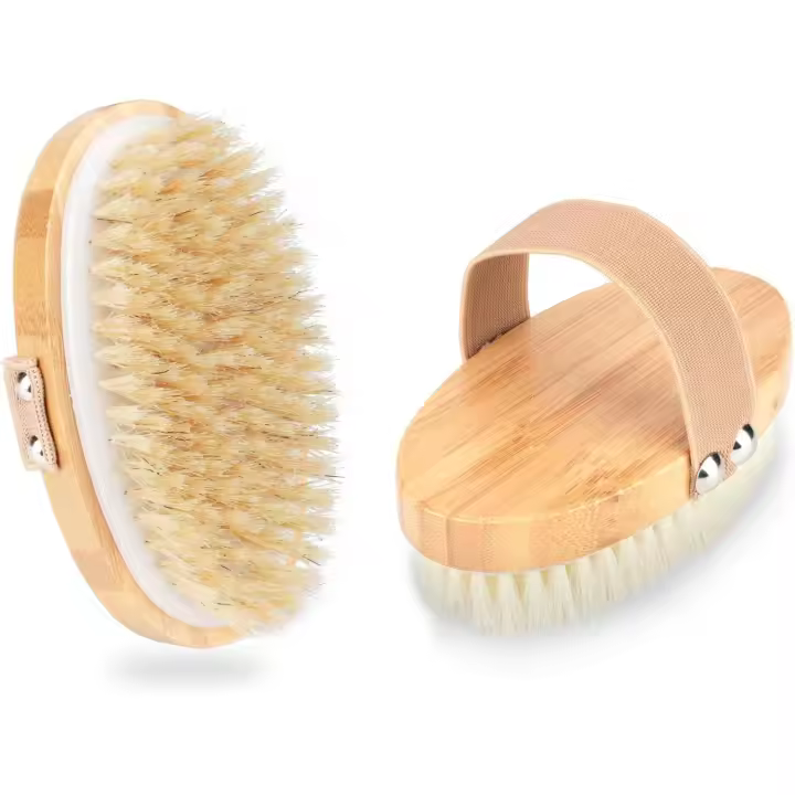Juego de cepillos exfoliantes para el cuerpo con cepillado en seco y cerdas naturales suaves y rígidas, elimina la celulitis, mejora la circulación y el drenaje linfático f - 1