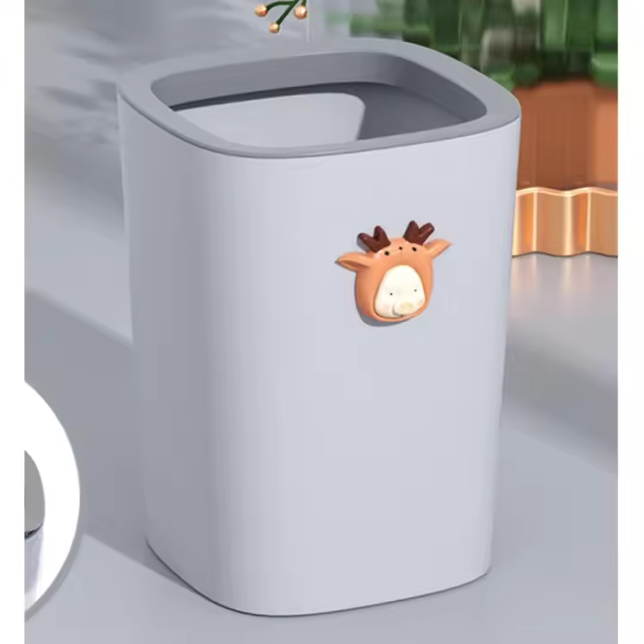 Cartoon Trash Can, Trash Can Without Lid, Hidden Plastic Trash Can Trash Bag Kitchen Living Room Trash Can, Office Trash Can,Grey - 1