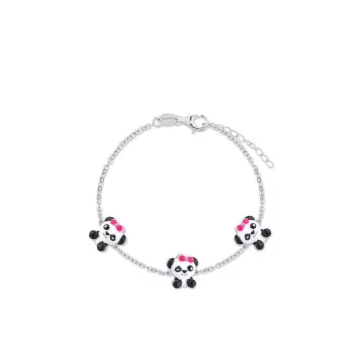 Pulsera de Plata con Osos Panda, 14+3 cm, Diseño Infantil, Ref: CHP115888A - 1