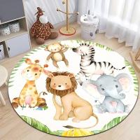 Alfombra Redonda De Animales Del Safari Para Habitación De Niños Alfombra Antideslizante Para Sala De Estar Decoración De Hogar Con Estampado De Selva Y Sellos De Muebles Tamaño Personalizable - details 2