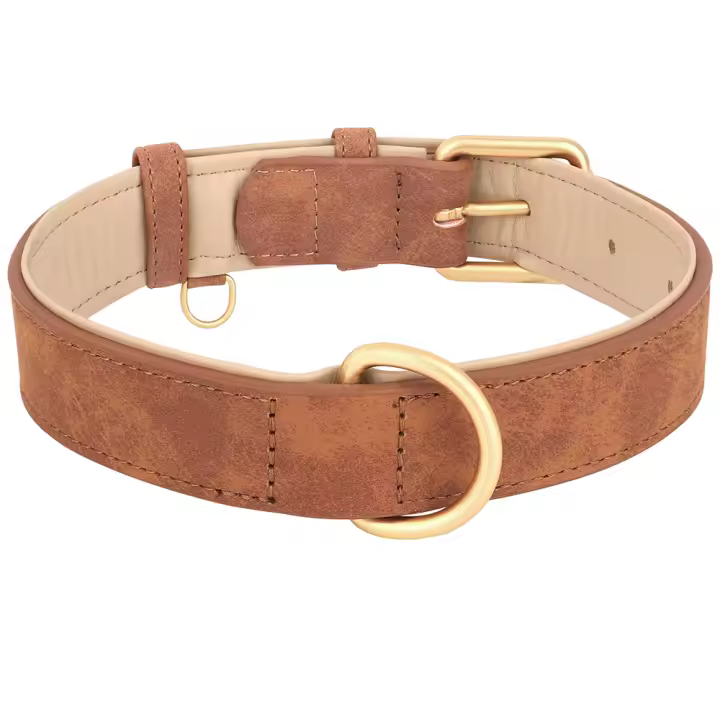 Collar De Cuero Genuino Para Perros Duradero Y Ajustable Con Colgante Suave Para Pequeños Medianos Y Grandes Razas Incluye Pitbull Pug - 1