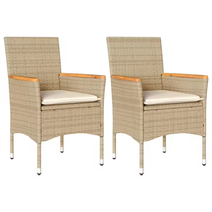 vidaXL Sillones de jardín con cojines 2 uds ratán sintético beige - 1