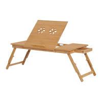 HOMCOM Mesa de Ordenador Portátil Bambú Bandeja de Cama Desayuno Plegable Reclinable Altura Ajustable Soporte Escritorio de regazo 1 Cajón 72x35x22-30cm - details 0