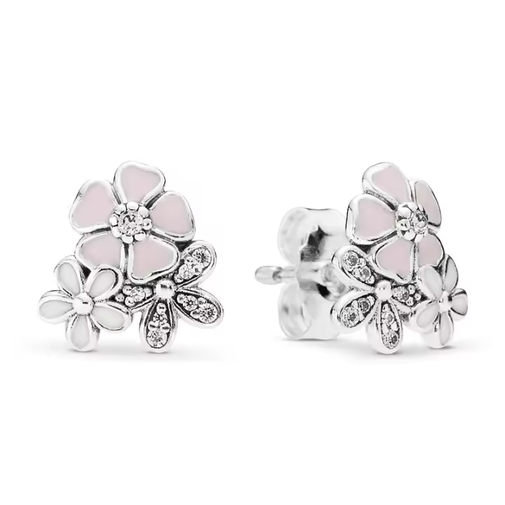 Pendientes de Aro en Plata de Ley fores Coloridas 290686ENMX，Incluye Caja Original - 1