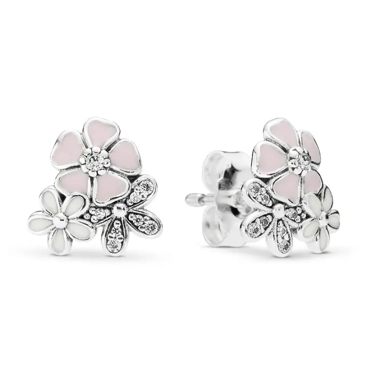 Pendientes de Aro en Plata de Ley fores Coloridas 290686ENMX，Incluye Caja Original - 1