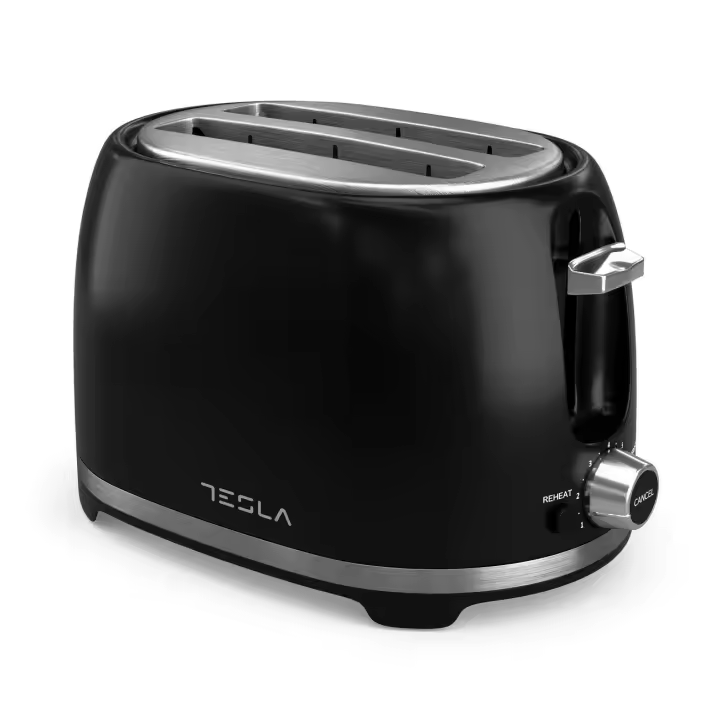 TESLA TS200BX - Tostadora (700-850 W, 2 rebanadas, tipo calentador de alambre de nicrom, bandeja para migas extraíble, descongelar, recalentar) Negro-óxido - 1