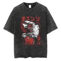 Camiseta De Manga Corta Para Hombre Estilo Hip Hop Vintage Washed En Color Negro Con Estampado De Cadena Anime Camiseta Casual Para Todas Las Estaciones - details 6