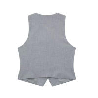 Traza Elegante Conjunto De Pantalones Solids Para Mujer Verano 2024 Sin Mangas Cuello En V Botones Vestido Top + Shorts De Cintura Alta Vintage - details 4