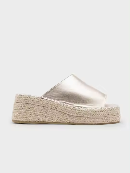 Sandalias de cuña de suela gruesa informales de estilo bohemio para playa y verano con punta abierta, Mules de Plataforma con Punta Abierta de Esparto - 1