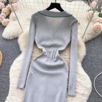 Vestido De Lana Elegante De Otoño Invierno Para Mujer Cintura Alta Botones Cuello Bajado Largo De Contraste Nuevo 2024 - details 22