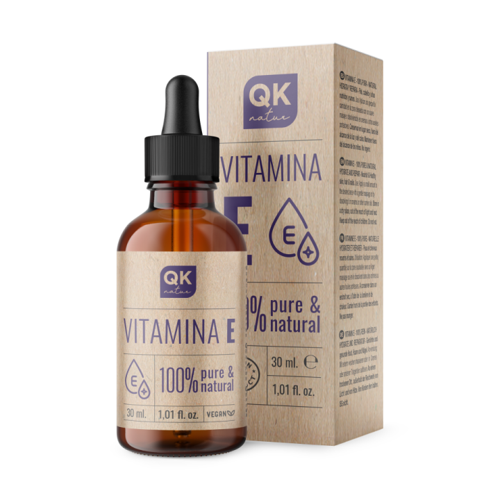 QKnatur - Vitamina E líquida pura (Tocopherol) 30 ml - Natural - Antioxidante y Antiedad para Cara, Piel, Cabello y Uñas