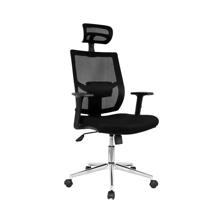 Sillón de oficina HAWAI, ergonómico, basculante, malla negra, asiento tejido negro - 1