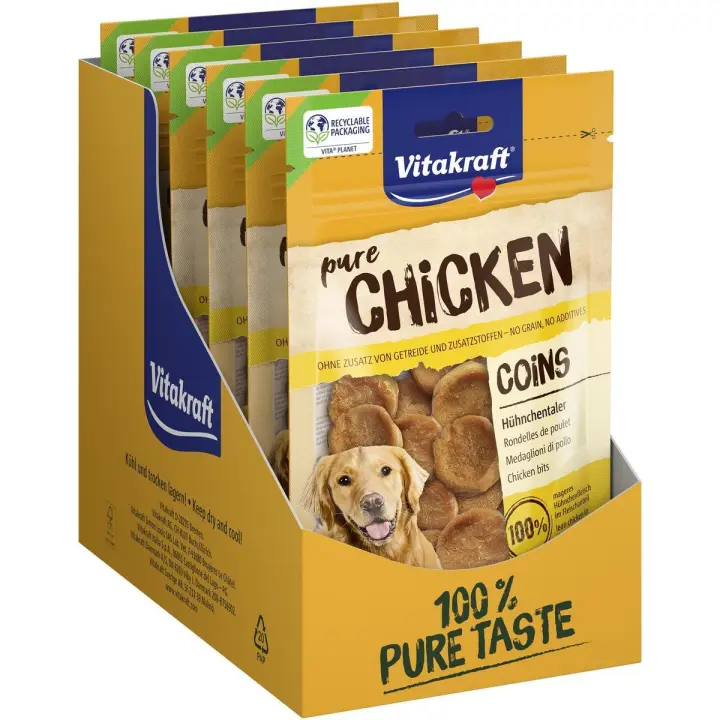 VITAKRAFT - Pure Snack 100% natural para perros Monedas sabor pollo  (Pack de 8x80g) - 1