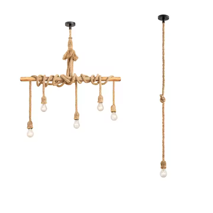 Lámpara Colgante De Hemp Vintage Para Decoración De Hogar Estilo Retro Loft Industrial Con 1/2/3/4/5 Cabezas Bombilla Edison Incluida - 1