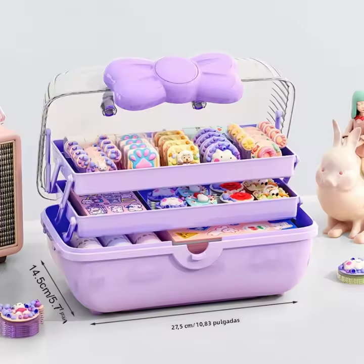 Caja De Almacenamiento Para Accesorios De Pelo Con Manija Organizador Multicapa Para Niñas Bolso De Joyería Multipropósito - 1