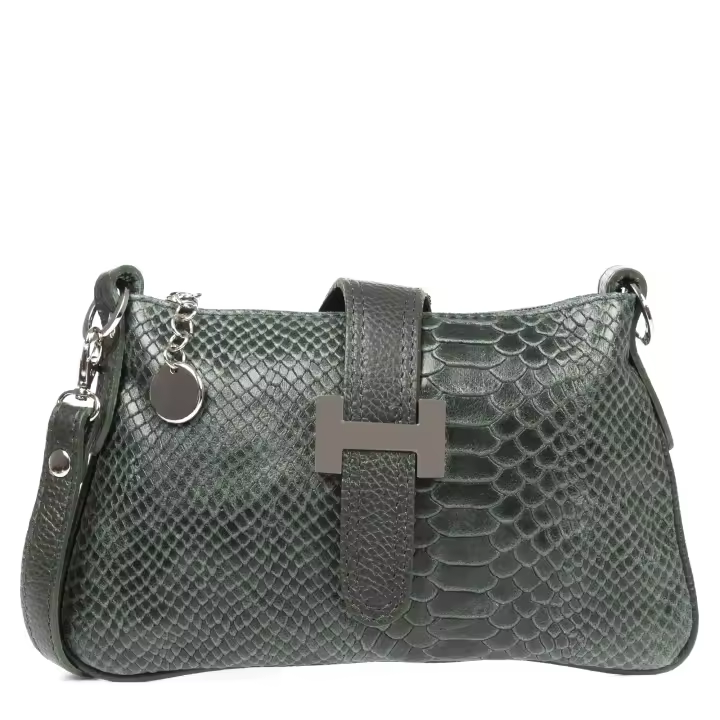 Firenze Artegiani. Allerona Bolso de mano Mujer.Piel auténtica Gamuza Grabado Serpiente. Made in Italy. Vera Pelle Italiana. - 1