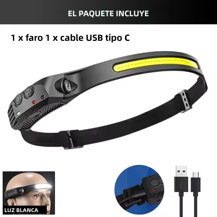 Lámpara Frontal LED Recargable Con Sensor Batería Integrada 5 Modos De Iluminación Para Pesca Camping Ciclismo Y Correr - 1